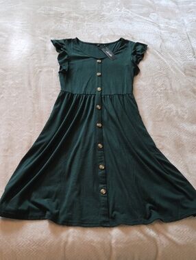 Soft Dark Green Dress with Ruffle Sleeves Size Small